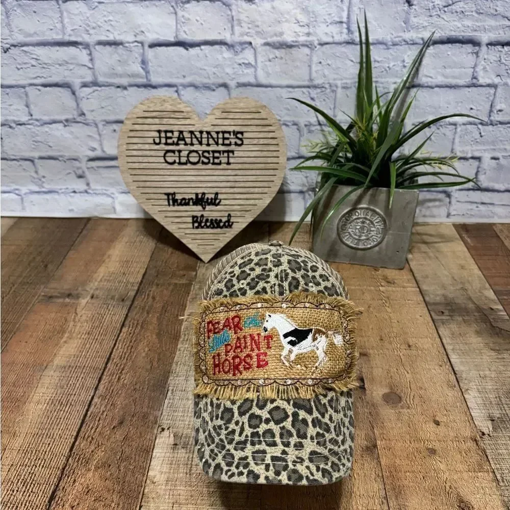 Fear the little paint horse baseball cap leopard burlap rhinestones